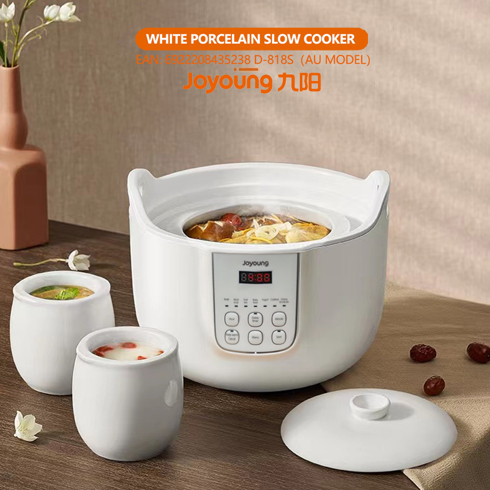 Joyoung White Porclain Slow Cooker 1.8L with 3 Ceramic Inner Containers D-818S AU Model