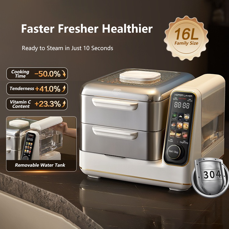 Hoper Layer Electric Food Steamer 16L Large Capacity 24H Timer Independent Water Tank