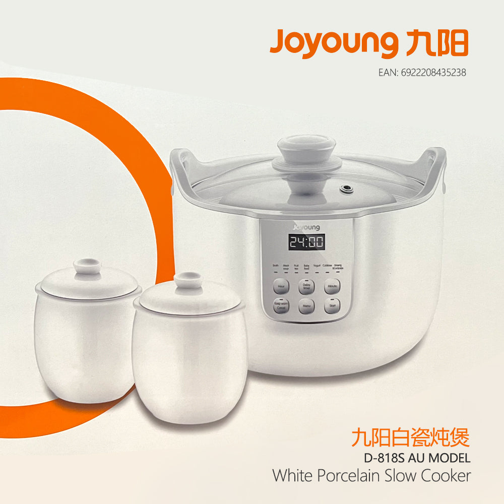 Joyoung White Porclain Slow Cooker 1.8L with 3 Ceramic Inner Containers D-818S AU Model
