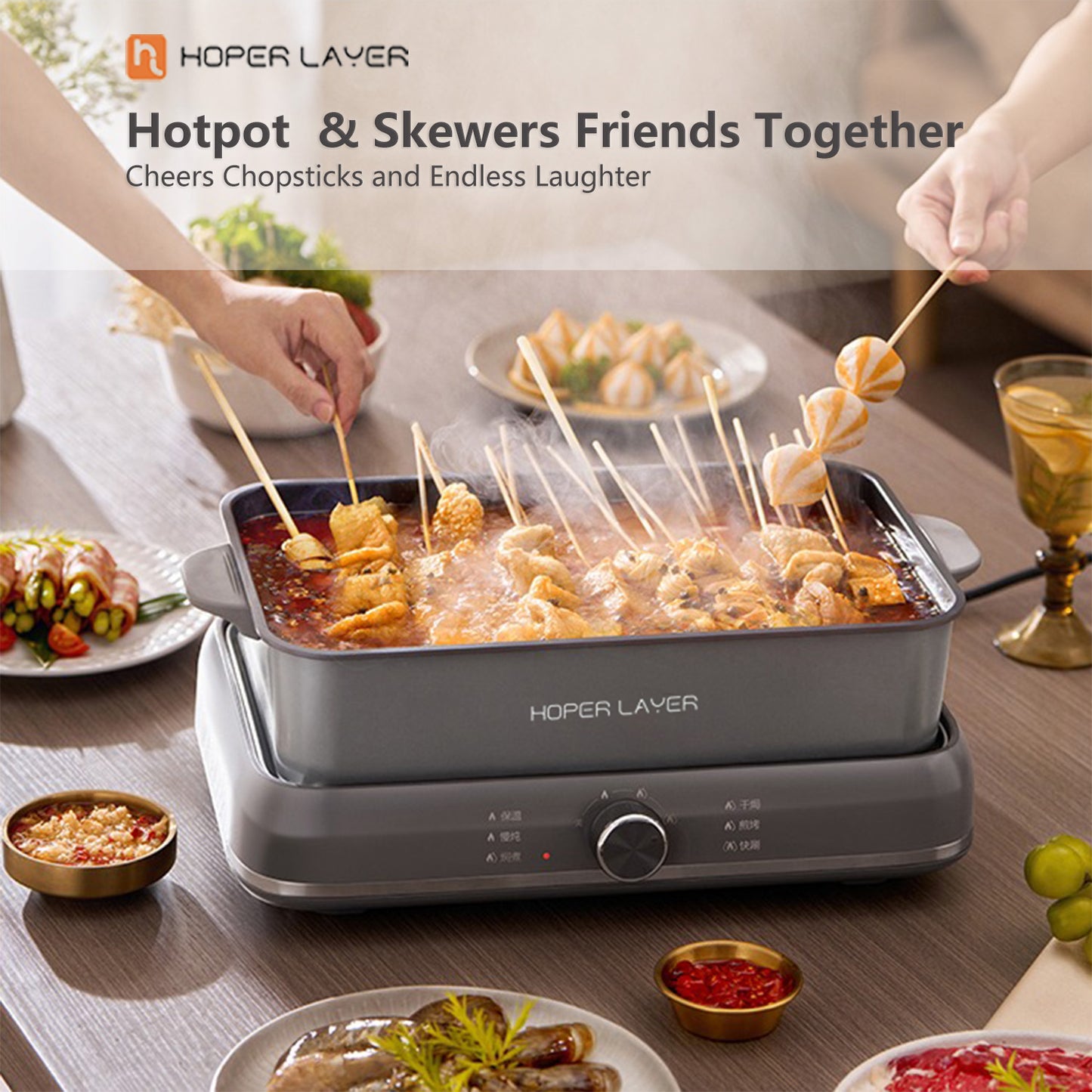 HOPER LAYER Multi-Function 6L 2000W Nonstick Electric Hot Pot Grill Cooker