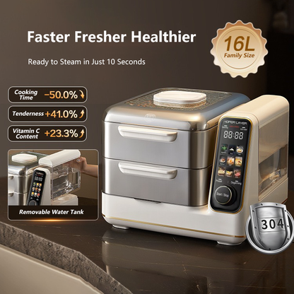 Hoper Layer Electric Food Steamer 16L Large Capacity 24H Timer Independent Water Tank