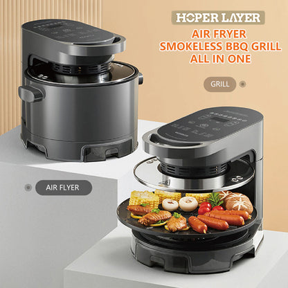 Hoper Layer Multi-functional 2 in 1 air fryer & smokeless BBQ grill