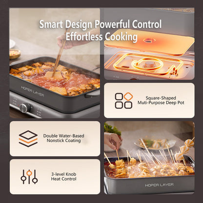 HOPER LAYER Multi-Function 6L 2000W Nonstick Electric Hot Pot Grill Cooker