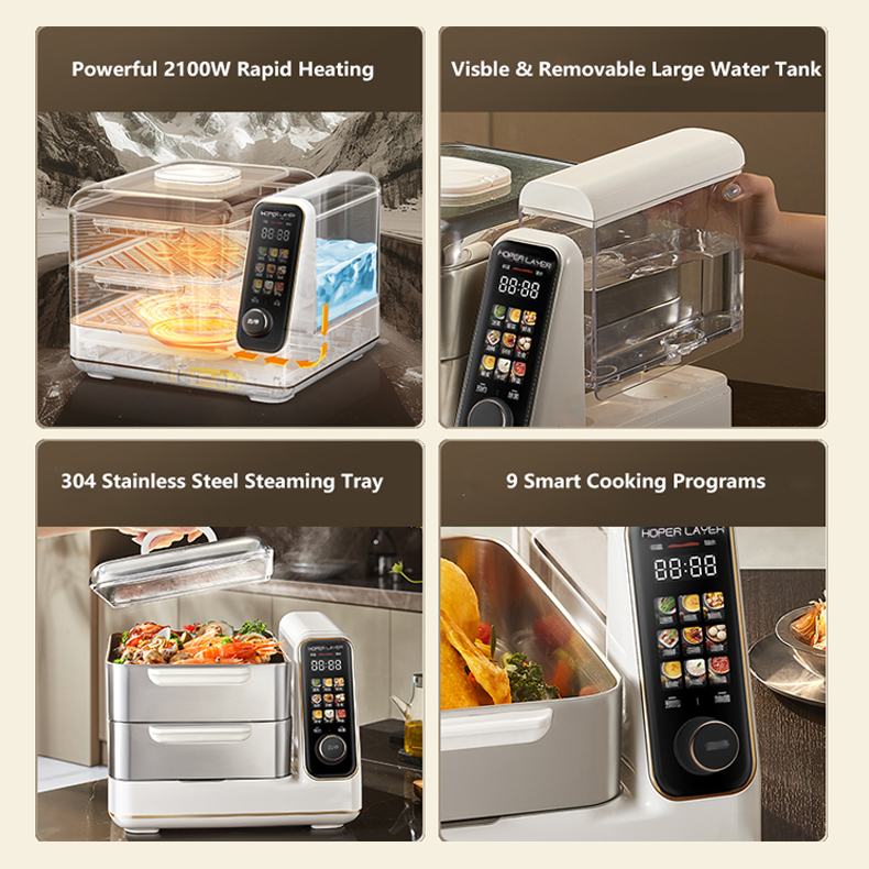 Hoper Layer Electric Food Steamer 16L Large Capacity 24H Timer Independent Water Tank