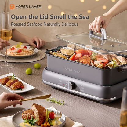 HOPER LAYER Multi-Function 6L 2000W Nonstick Electric Hot Pot Grill Cooker