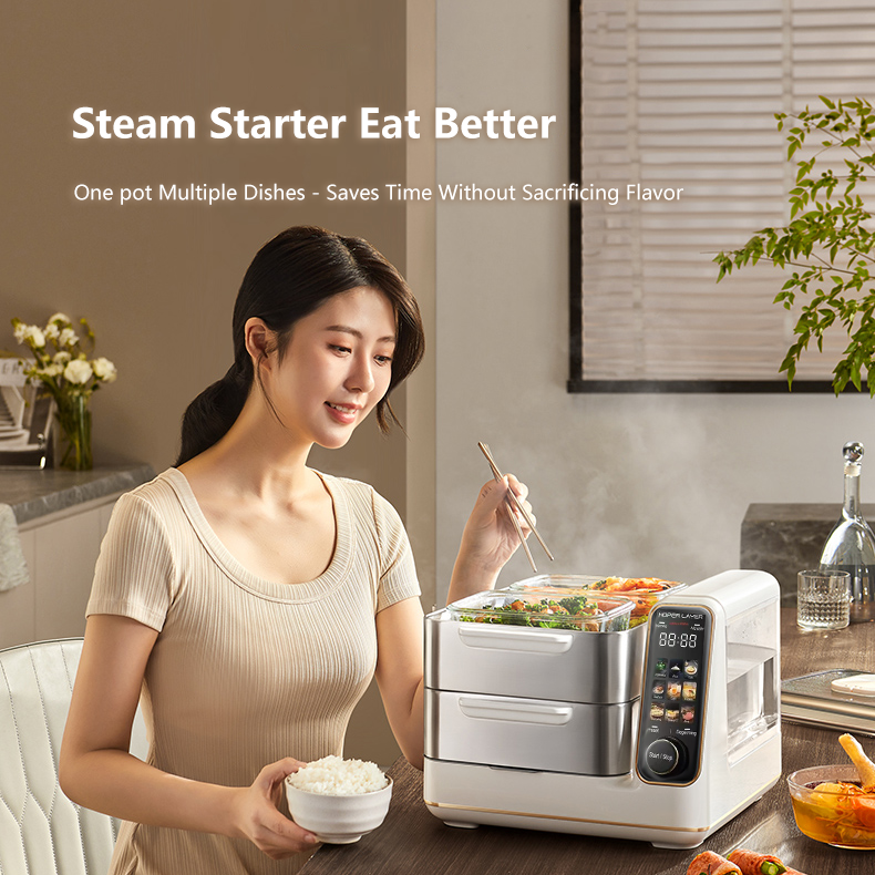 Hoper Layer Electric Food Steamer 16L Large Capacity 24H Timer Independent Water Tank