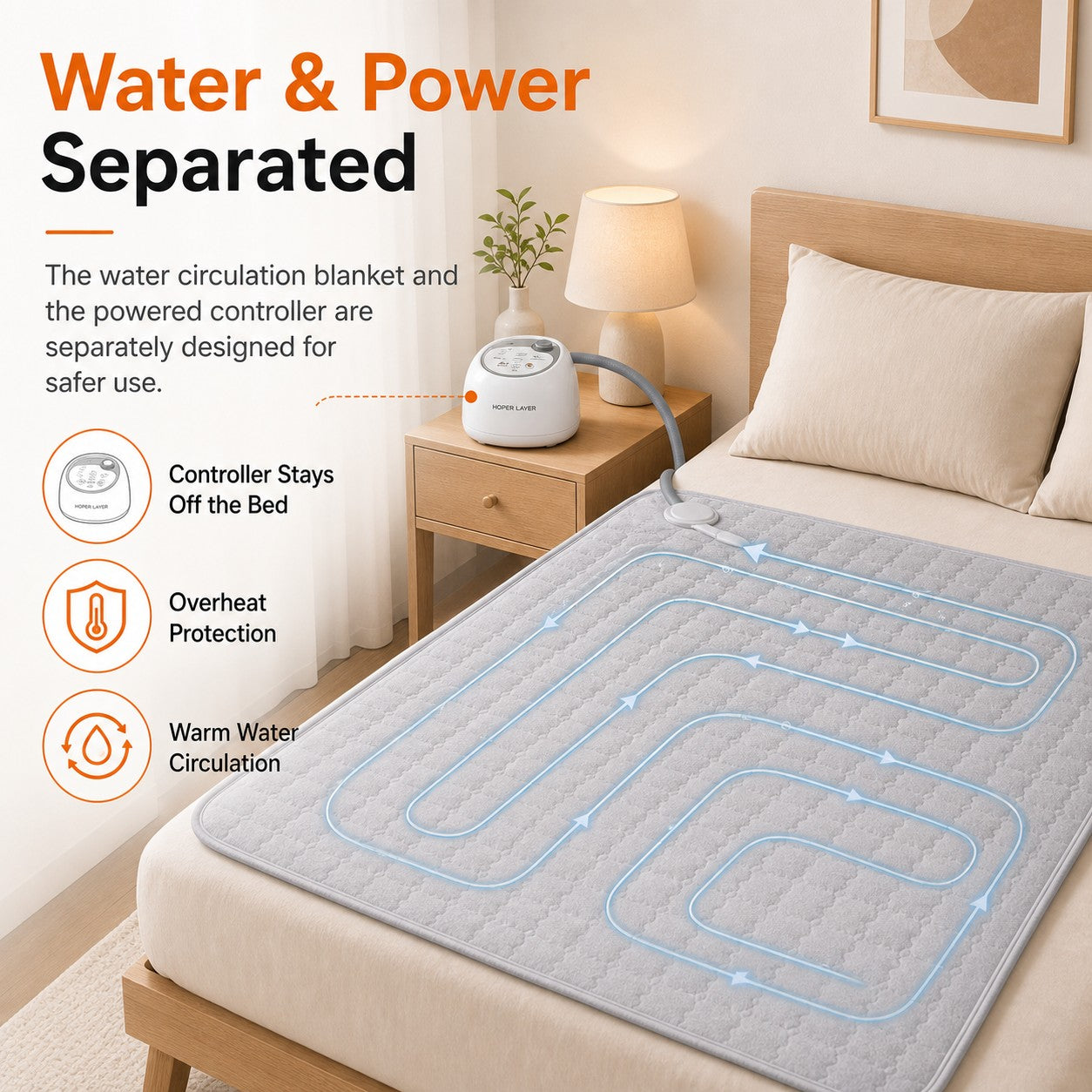 Hoper Layer Electric Water Heated Blanket 1.5m x 1.8m Electric Water Heating Mattress Pad