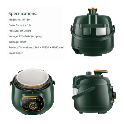 Hoper Layer Mini Electric Pressure Cooker – HL-MP160 3-Cup Small Rice Cooker for 1-2 People, 1.6L, 500W (AU Plug)